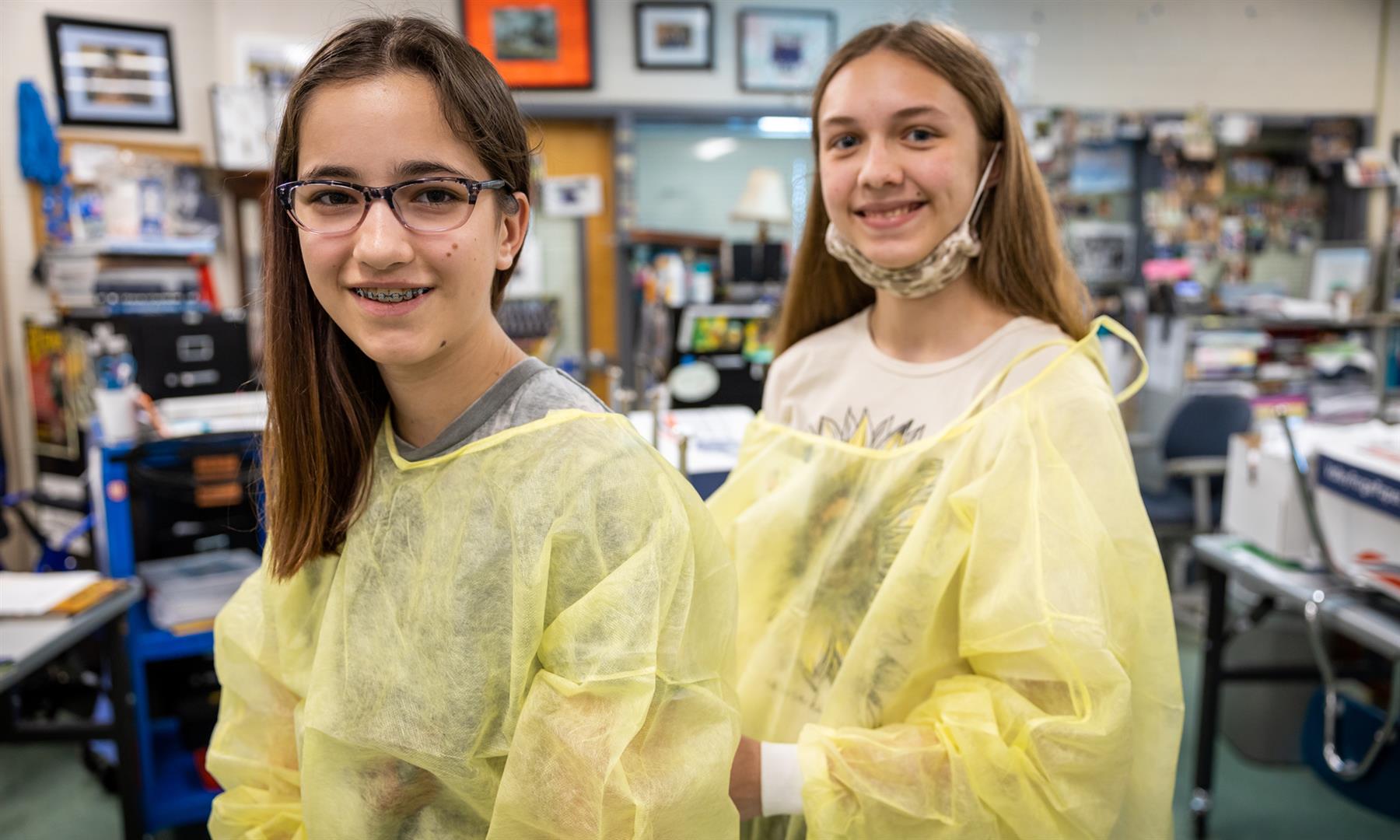 Two girls smile